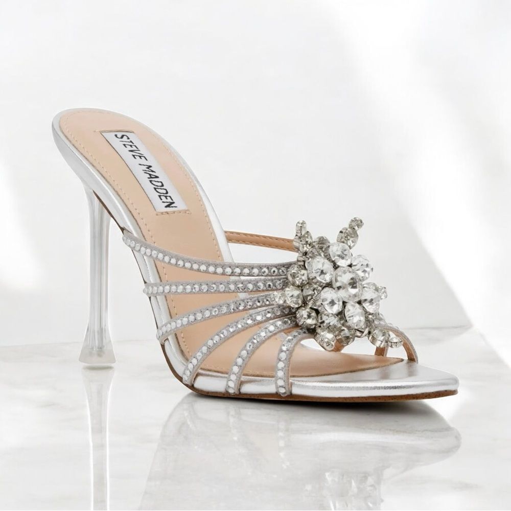 Steve Madden PALOMA Silver Crystal Embellished Heels